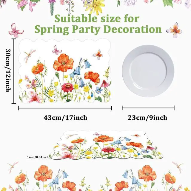 Alt view image 2 of 6 - Summer Plastic Placemats Set of 6 Plastic Place Mats Watercolor Flowers Holiday Table Vinyl Placemats for Indoor Outdoor Spring Party Dining Table Decoration (Easily Wipes Clean)