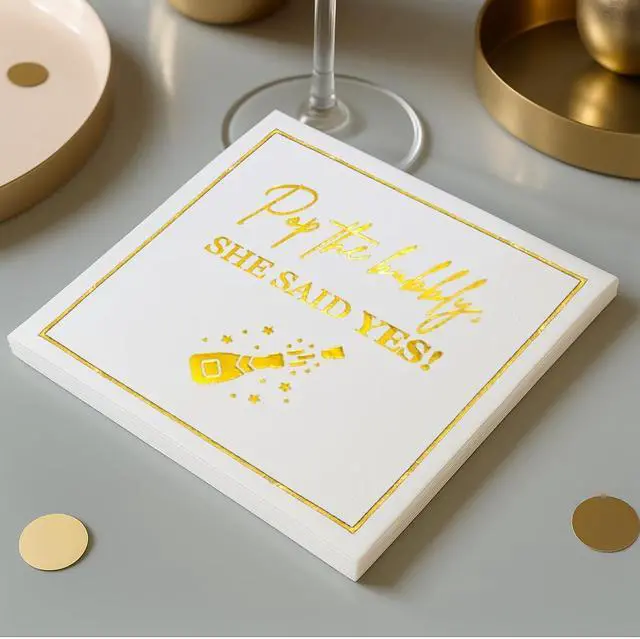 Alt view image 6 of 7 - She Said Yes Engagement Napkins, Gold Pop the Bubbly, She Said Yes! Decorations, We're Engaged Paper Cocktail Napkin, Getting Married Celebrations, Wedding Bridal Shower Decor, Bachelorette Parties
