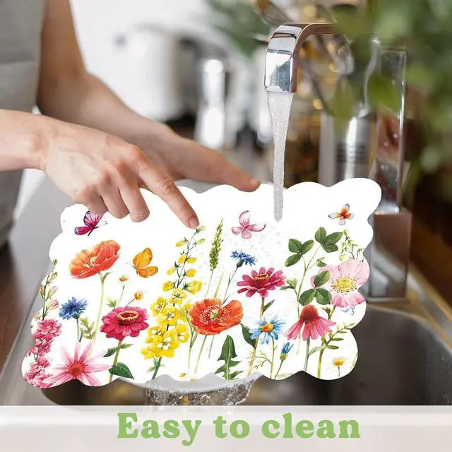 Alt view image 4 of 6 - Summer Plastic Placemats Set of 6 Plastic Place Mats Watercolor Flowers Holiday Table Vinyl Placemats for Indoor Outdoor Spring Party Dining Table Decoration (Easily Wipes Clean)