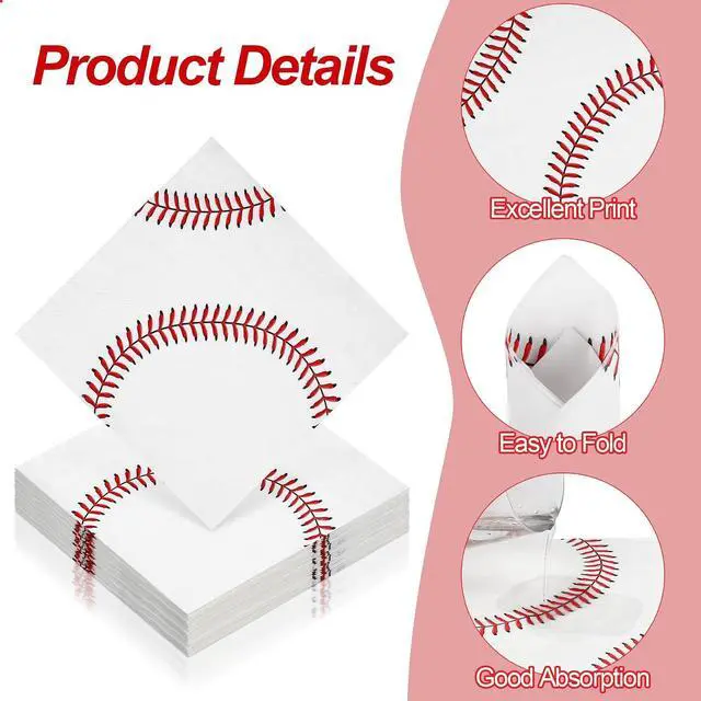 Alt view image 3 of 7 - 48 Pieces Baseball Napkins - 13 x 13 Inches Disposable Pattern Napkins for Sports Party Supplies, Birthday Party Decorations