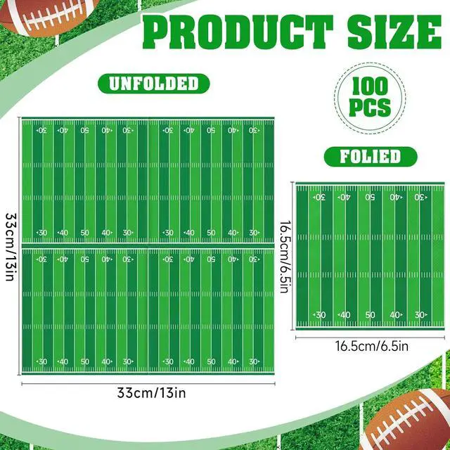 Alt view image 2 of 7 - 100pcs Football Paper Napkins, 2-Ply Football Party Guest Napkins, Disposable Sports Theme Hand Towels for Birthday and Game Day Favors