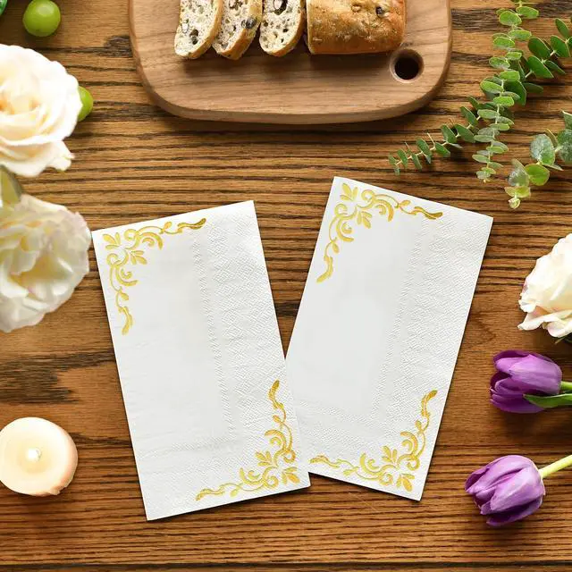 Alt view image 4 of 7 - 100Pcs Paper Napkins, Gold Foil Edged Vintage Elegant Pattern