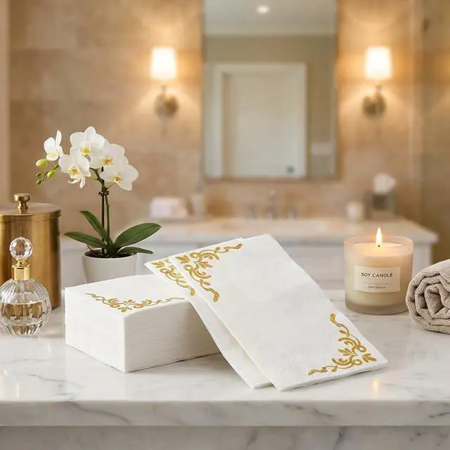 Alt view image 3 of 7 - 100Pcs Paper Napkins, Gold Foil Edged Vintage Elegant Pattern