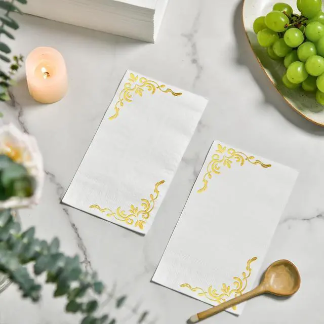 Alt view image 6 of 7 - 100Pcs Paper Napkins, Gold Foil Edged Vintage Elegant Pattern