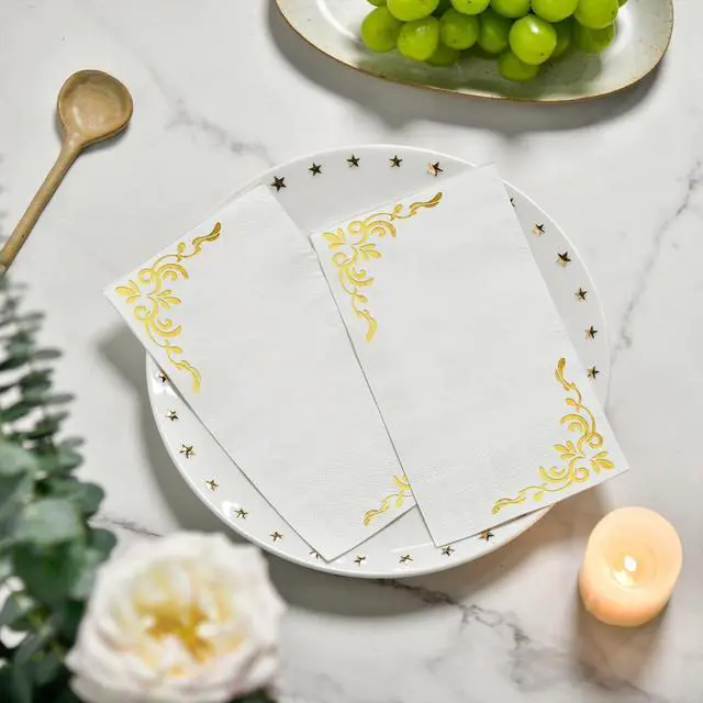 Alt view image 5 of 7 - 100Pcs Paper Napkins, Gold Foil Edged Vintage Elegant Pattern