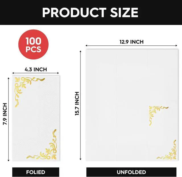 Alt view image 7 of 7 - 100Pcs Paper Napkins, Gold Foil Edged Vintage Elegant Pattern