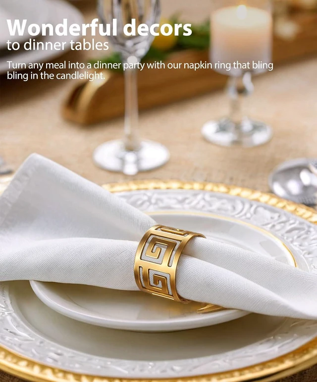 Alt view image 5 of 6 - Luxurious Hollow Out Design Napkin Rings Holder, Gold | Exceptional Craftsmanship, Set of 12, For Wedding Dinning Birthday Parties