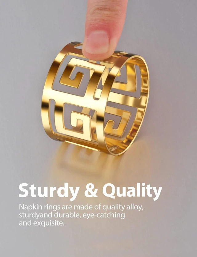 Alt view image 6 of 6 - Luxurious Hollow Out Design Napkin Rings Holder, Gold | Exceptional Craftsmanship, Set of 12, For Wedding Dinning Birthday Parties