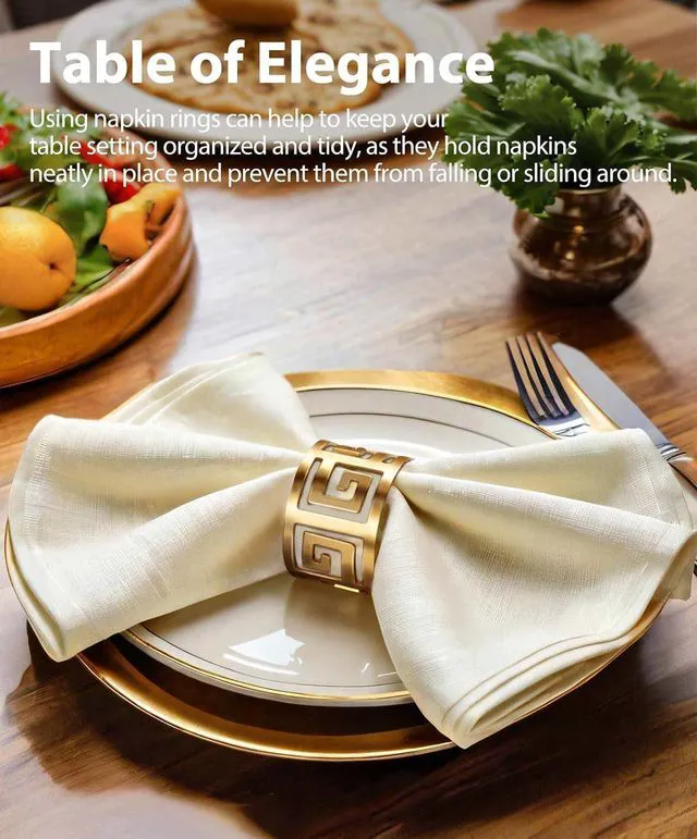 Alt view image 2 of 6 - Luxurious Hollow Out Design Napkin Rings Holder, Gold | Exceptional Craftsmanship, Set of 12, For Wedding Dinning Birthday Parties