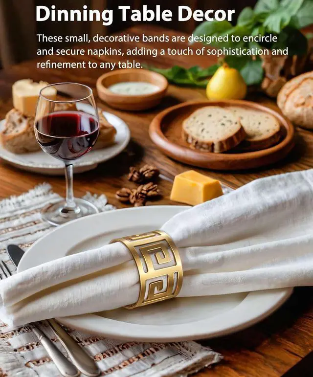 Alt view image 4 of 6 - Luxurious Hollow Out Design Napkin Rings Holder, Gold | Exceptional Craftsmanship, Set of 12, For Wedding Dinning Birthday Parties