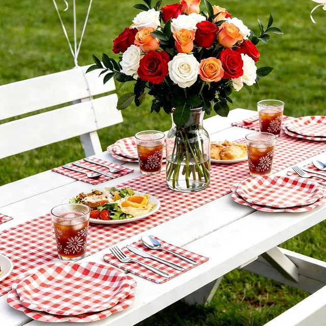 Alt view image 4 of 7 - 60Pcs Red Gingham Paper Plates and Napkins Party Supplies for 20 Guests