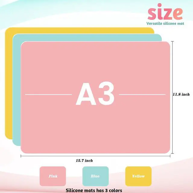 Alt view image 2 of 6 - 3 Pack Silicone Mats, 15.7"x 11.8" Silicone Sheets for Crafts, Placemat, Resin Casting Molds Mat, Jewelry Casting Supplies (Pink Blue Yellow)