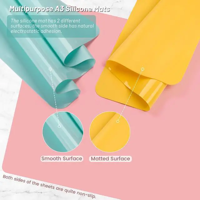 Alt view image 3 of 6 - 3 Pack Silicone Mats, 15.7"x 11.8" Silicone Sheets for Crafts, Placemat, Resin Casting Molds Mat, Jewelry Casting Supplies (Pink Blue Yellow)