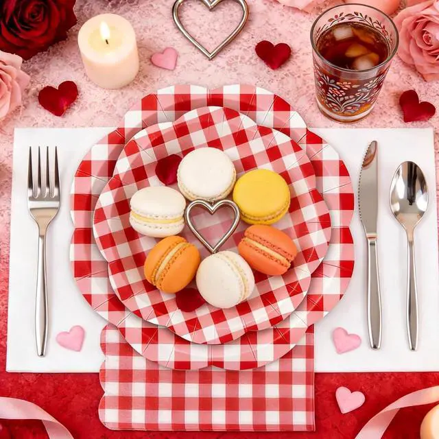 Alt view image 6 of 7 - 60Pcs Red Gingham Paper Plates and Napkins Party Supplies for 20 Guests