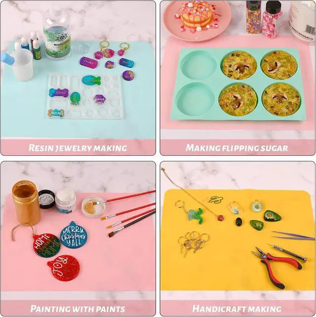 Alt view image 5 of 6 - 3 Pack Silicone Mats, 15.7"x 11.8" Silicone Sheets for Crafts, Placemat, Resin Casting Molds Mat, Jewelry Casting Supplies (Pink Blue Yellow)