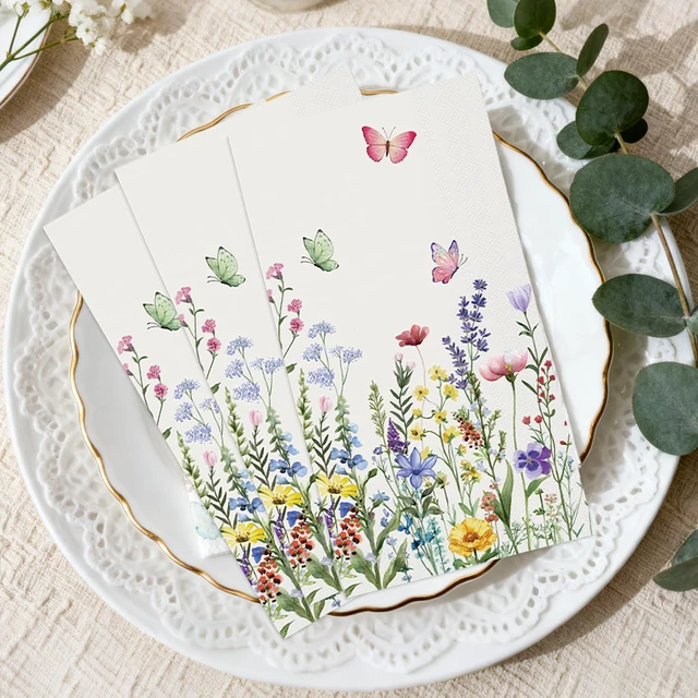 Alt view image 3 of 7 - 50 Spring Floral Paper Napkins, Wildflower Flower Butterfly Disposable Decorative Guest Napkins for Spring Summer Party, Bridal Shower, Baby Shower, Tea Party, Birthday Table Decorations