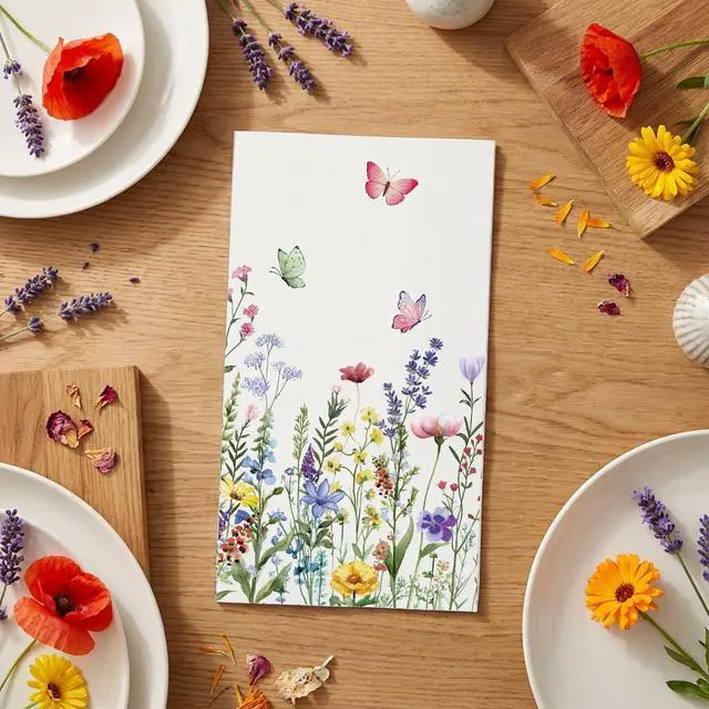 Alt view image 4 of 7 - 50 Spring Floral Paper Napkins, Wildflower Flower Butterfly Disposable Decorative Guest Napkins for Spring Summer Party, Bridal Shower, Baby Shower, Tea Party, Birthday Table Decorations