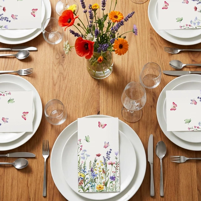 Alt view image 7 of 7 - 50 Spring Floral Paper Napkins, Wildflower Flower Butterfly Disposable Decorative Guest Napkins for Spring Summer Party, Bridal Shower, Baby Shower, Tea Party, Birthday Table Decorations