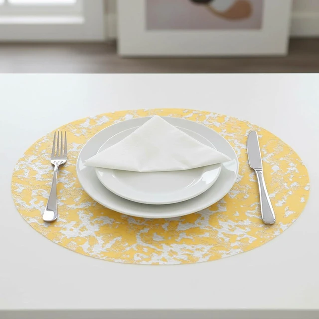 Alt view image 4 of 7 - Disposable Gold Placemats Set of 12, Round 13 Inch Metallic Foil Mesh Table Decor for Party Wedding Christmas Thanksgiving Valentine(Gold)