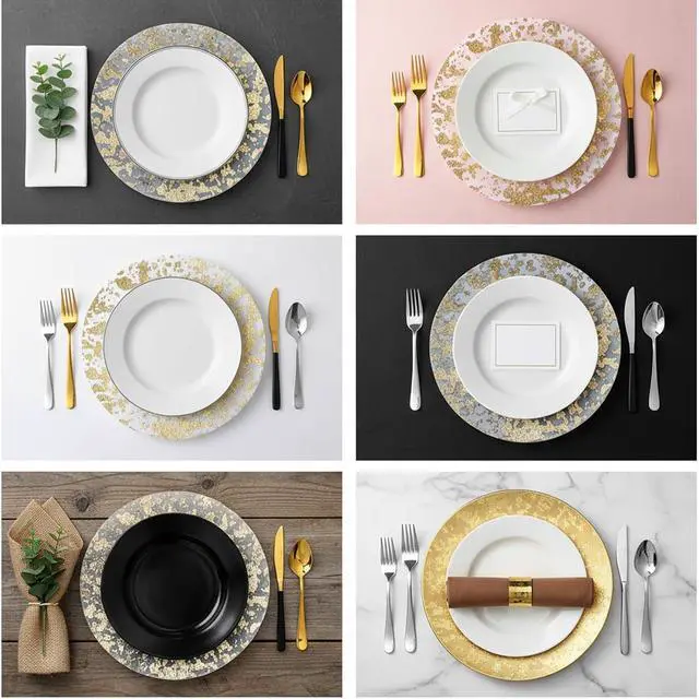 Alt view image 5 of 7 - Disposable Gold Placemats Set of 12, Round 13 Inch Metallic Foil Mesh Table Decor for Party Wedding Christmas Thanksgiving Valentine(Gold)
