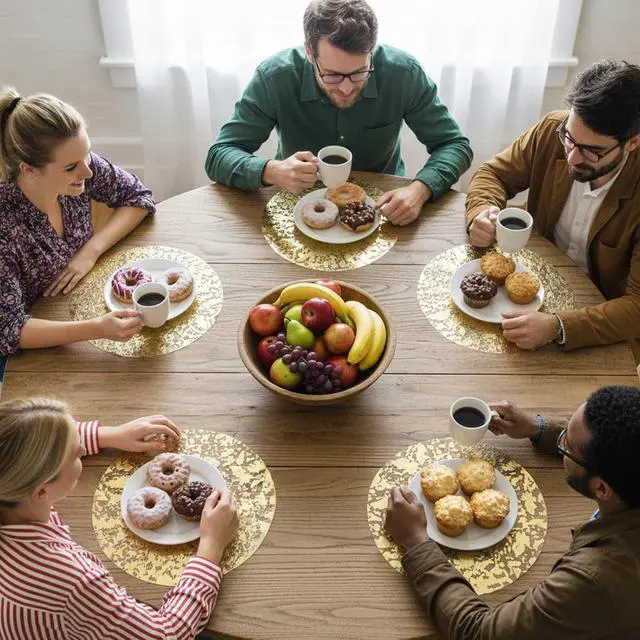 Alt view image 6 of 7 - Disposable Gold Placemats Set of 12, Round 13 Inch Metallic Foil Mesh Table Decor for Party Wedding Christmas Thanksgiving Valentine(Gold)