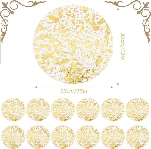 Alt view image 2 of 7 - Disposable Gold Placemats Set of 12, Round 13 Inch Metallic Foil Mesh Table Decor for Party Wedding Christmas Thanksgiving Valentine(Gold)