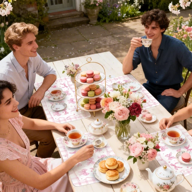 Alt view image 7 of 7 - 6 Pcs Pink Bow Plastic Placemats, 11x16 Inch Summer Cute Plaid Bow Placemats Seasonal Washable Table Mats for Wedding Baby Shower Birthday Party Kitchen Dining Decoration