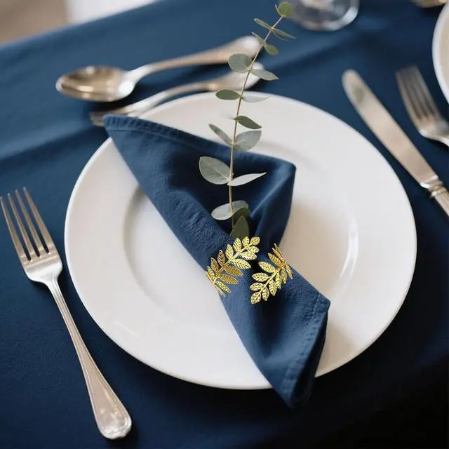 Alt view image 6 of 7 - Thanksgiving Napkin Rings Set of 6 Gold Metal Wheat Leaf Napkin Holder for Fall Party Wedding Holiday Gatherings Decor,Boho Dining Tabe Setting for Formal or Casual Rustic Farmhouse Daily