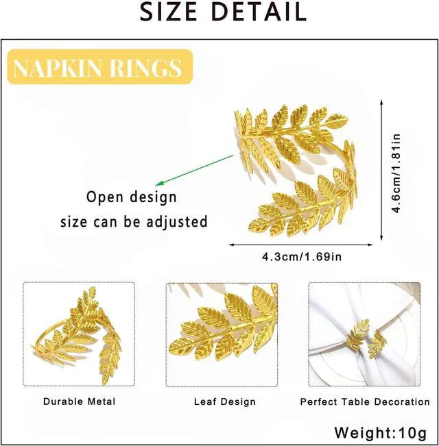 Alt view image 7 of 7 - Thanksgiving Napkin Rings Set of 6 Gold Metal Wheat Leaf Napkin Holder for Fall Party Wedding Holiday Gatherings Decor,Boho Dining Tabe Setting for Formal or Casual Rustic Farmhouse Daily