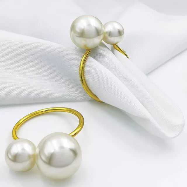 Alt view image 2 of 7 - Napkin Rings - Pearl Gold Napkin Rings Set of 6 for Dinner Party Table Decor, Christmas Thanksgiving Fall Holiday Napkin Holder in Gift Box