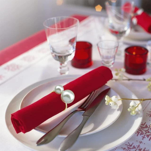Alt view image 5 of 7 - Napkin Rings - Pearl Gold Napkin Rings Set of 6 for Dinner Party Table Decor, Christmas Thanksgiving Fall Holiday Napkin Holder in Gift Box