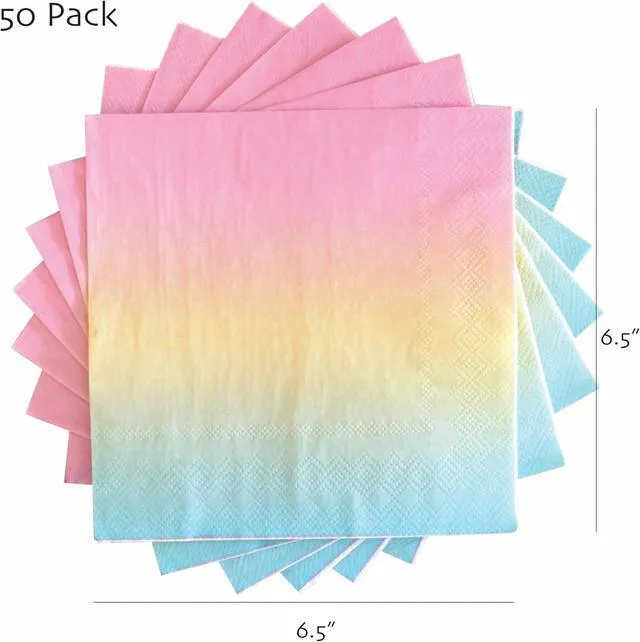 Alt view image 2 of 4 - Party Paper Napkins - 50 Pack Pastel Birthday Disposable Paper Napkins with on Pink Yellow Blue Ombre Gradient for Cocktail Party Supplies - 6.5" x 6.5" inches (Any Occasion)