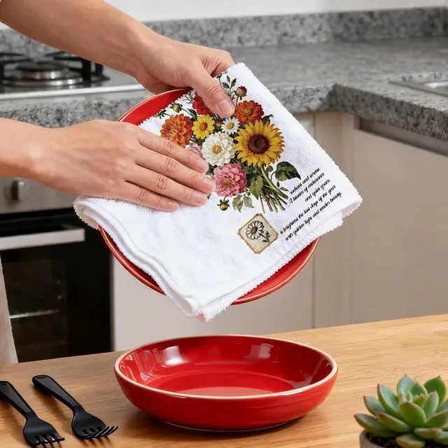 Alt view image 6 of 7 - Vintage Floral Decorative Kitchen Towels Set of 4, 15.74"x23.62" Soft & Absorbent Microfiber Dish Towel for Tea Coffee Bar Home, Best Gift for Housewarming Christmas Thanksgiving Birthday
