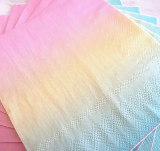 Alt view image 3 of 4 - Party Paper Napkins - 50 Pack Pastel Birthday Disposable Paper Napkins with on Pink Yellow Blue Ombre Gradient for Cocktail Party Supplies - 6.5" x 6.5" inches (Any Occasion)