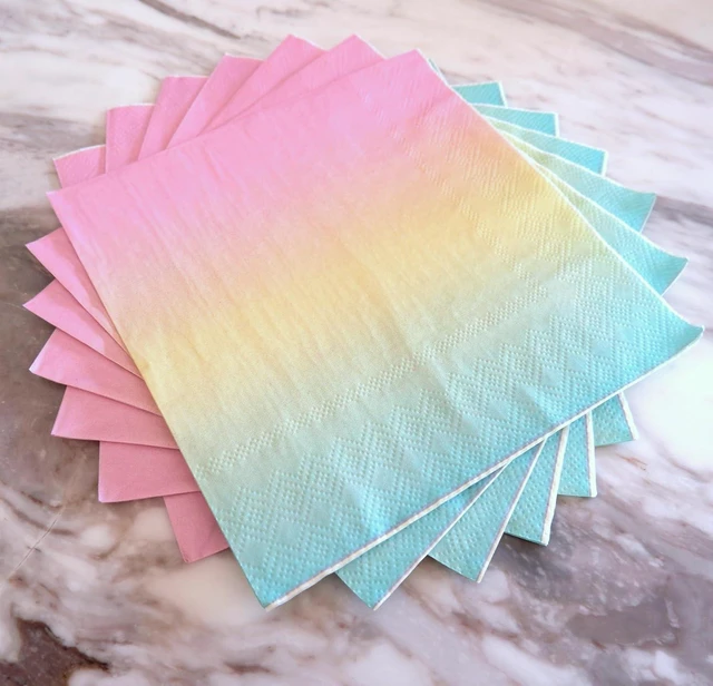 Alt view image 4 of 4 - Party Paper Napkins - 50 Pack Pastel Birthday Disposable Paper Napkins with on Pink Yellow Blue Ombre Gradient for Cocktail Party Supplies - 6.5" x 6.5" inches (Any Occasion)