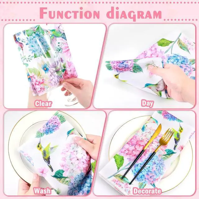 Alt view image 4 of 7 - 6 Pcs Spring Kitchen Towels Decor Hydrangea Hummingbirds Floral Dish Hand Tea Towels Camper Towel Dish Drying Towel for Kitchen Spring Party Holiday Supply Bathroom Housewarming Gift
