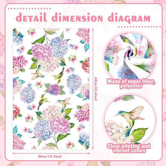 Alt view image 3 of 7 - 6 Pcs Spring Kitchen Towels Decor Hydrangea Hummingbirds Floral Dish Hand Tea Towels Camper Towel Dish Drying Towel for Kitchen Spring Party Holiday Supply Bathroom Housewarming Gift
