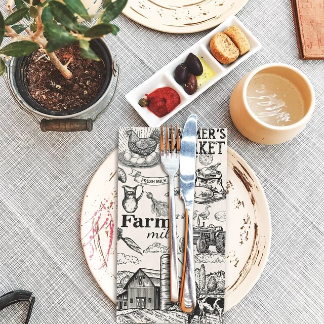 Alt view image 3 of 7 - 50Pcs Milk Farm Guest Napkins Cow House Disposable Paper Napkins Vintage Farmers Market Dinner Hand Towels for Country Breakfast Farm Birthday Party Supplies Table Decor