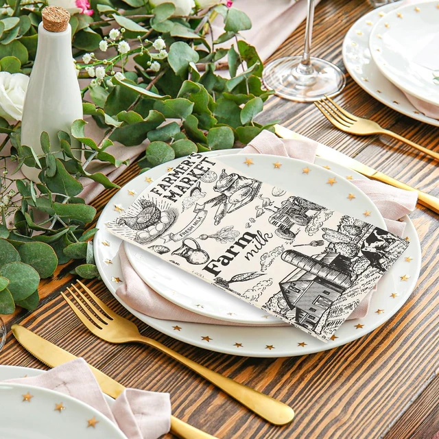 Alt view image 4 of 7 - 50Pcs Milk Farm Guest Napkins Cow House Disposable Paper Napkins Vintage Farmers Market Dinner Hand Towels for Country Breakfast Farm Birthday Party Supplies Table Decor