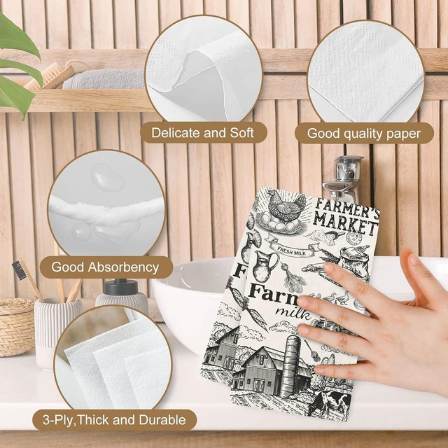 Alt view image 7 of 7 - 50Pcs Milk Farm Guest Napkins Cow House Disposable Paper Napkins Vintage Farmers Market Dinner Hand Towels for Country Breakfast Farm Birthday Party Supplies Table Decor