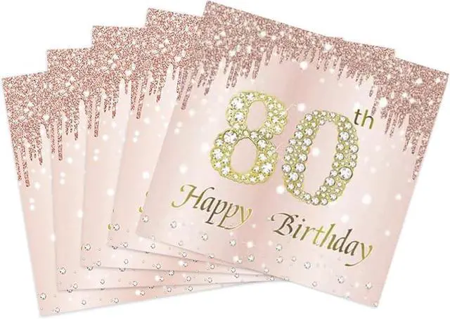 Main image of 80th Birthday Napkins 40 Pack Rose Gold Disposable Paper Napkins Happy 80th Birthday Party Decorations for Women Vintage 1946 80 Year Old Party Supplies 6.5 x 6.5 inches