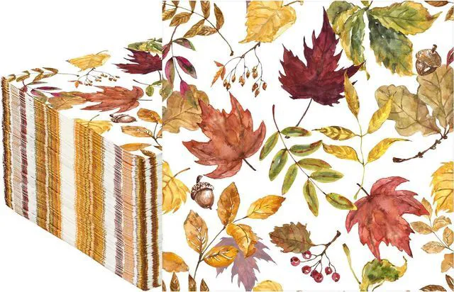 Main image of 50 Pcs Fall Leaves Party Napkins Maple Leaf Paper Napkin 3 Ply Autumn Disposable Napkins Fall Leaf Luncheon Dinner Napkin for Thanksgiving Autumn Harvest Home Kitchen Party Supplies, 6.5 x 6.5 Inch
