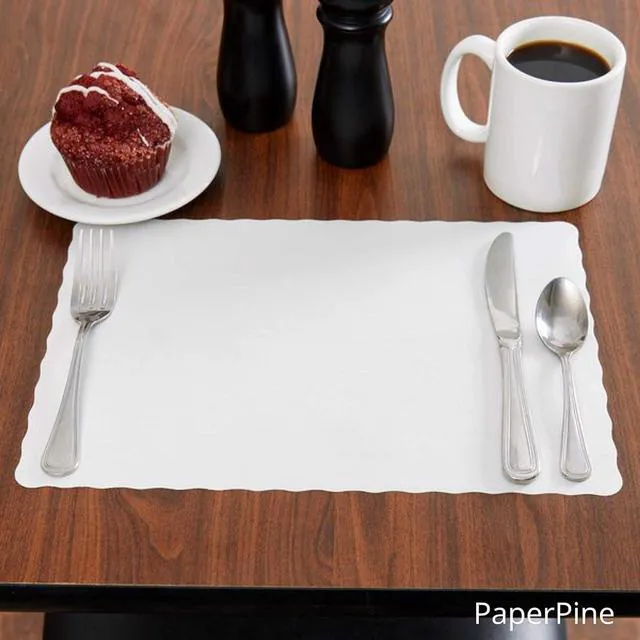 Alt view image 6 of 6 - Disposable Paper Placemats Premium, 100 Pack of White Scalloped Edge Placemats, Perfect Size 10x 14