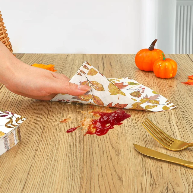 Alt view image 4 of 6 - 50 Pcs Fall Leaves Party Napkins Maple Leaf Paper Napkin 3 Ply Autumn Disposable Napkins Fall Leaf Luncheon Dinner Napkin for Thanksgiving Autumn Harvest Home Kitchen Party Supplies, 6.5 x 6.5 Inch