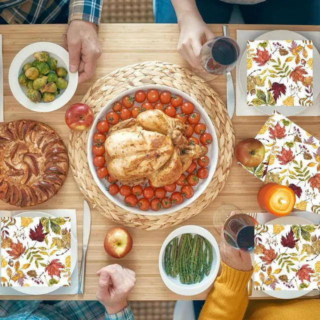 Alt view image 6 of 6 - 50 Pcs Fall Leaves Party Napkins Maple Leaf Paper Napkin 3 Ply Autumn Disposable Napkins Fall Leaf Luncheon Dinner Napkin for Thanksgiving Autumn Harvest Home Kitchen Party Supplies, 6.5 x 6.5 Inch