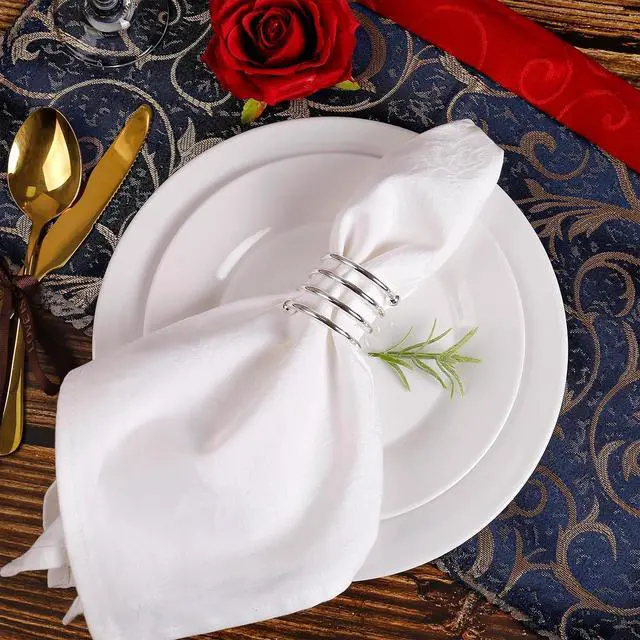 Alt view image 3 of 7 - Silver Spring Napkin Rings Set of 8, Christmas Napkin Rings Metal Napkin Holders for Thanksgiving Weddings Family Gatherings Table Decorations (8 Spring Silver)