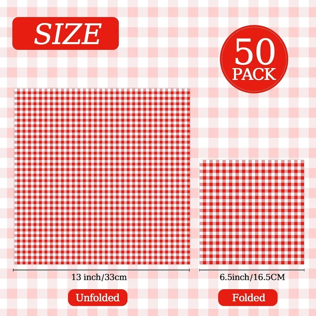 Alt view image 2 of 7 - 50 Pcs Red Gingham Paper Napkins, Disposable Red and White Checkered Luncheon Napkin Plaid Dinner Beverage Napkin for Picnic Baby & Bridal Shower Wedding Birthday Party Decorations