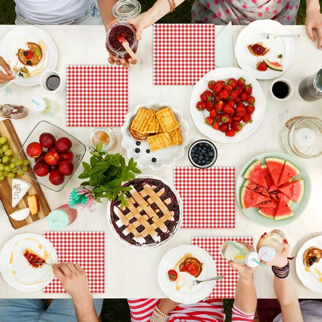 Alt view image 6 of 7 - 50 Pcs Red Gingham Paper Napkins, Disposable Red and White Checkered Luncheon Napkin Plaid Dinner Beverage Napkin for Picnic Baby & Bridal Shower Wedding Birthday Party Decorations