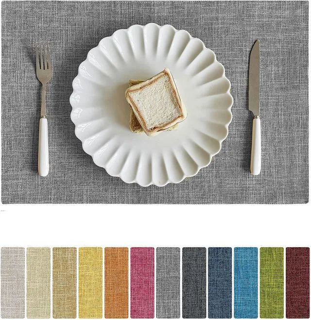 Main image of Faux Linen Cloth Placemats Set of 4-12 x 18 Inch, Light Grey
