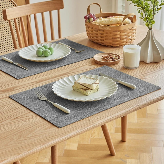 Alt view image 2 of 7 - Faux Linen Cloth Placemats Set of 4-12 x 18 Inch, Light Grey
